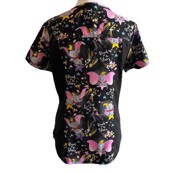 Dumbo Disney Scrubs V Neck Top TF780 DUHF size XS Black Elephant Animal Print - Picture 2 of 8